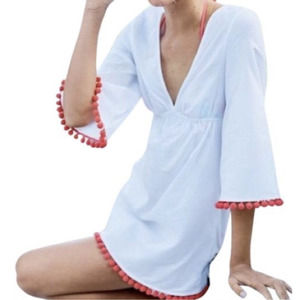 Boden White and Pink Esmeralda Pom Pom Beach Dress WA781 US 12